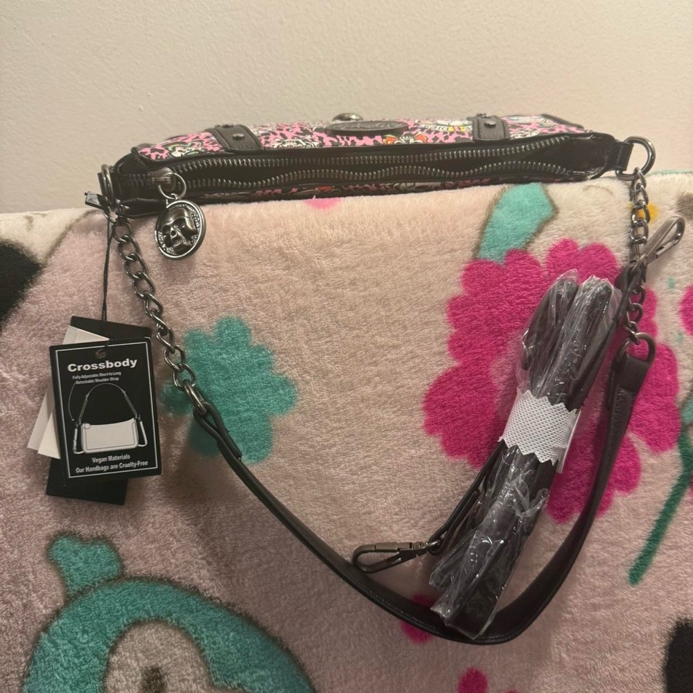 Ed Hardy shoulder crossbody Bag leopard print skull pink NWT - Picture 6 of 7